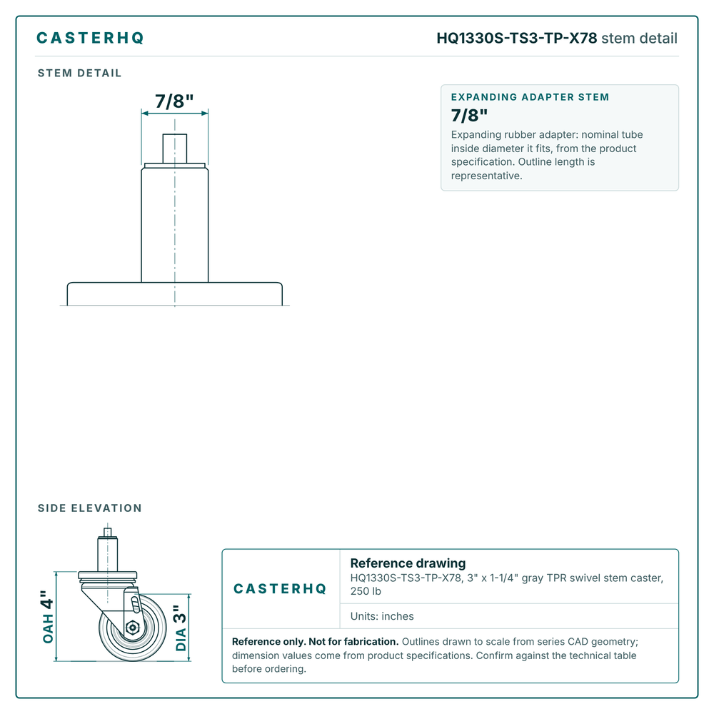 HQ1330S-TS3-TP-X78 stem detail drawing, expanding adapter stem 7/8"
