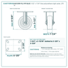 HQ1335R-PL2-PP-BLUE 3-1/2 x 1-1/4 in blue polyurethane rigid caster reference drawing, side, front and top plate views with dimensions