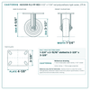 HQ1335R-PL2-PP-RED 3-1/2 x 1-1/4 in red polyurethane rigid caster reference drawing, side, front and top plate views with dimensions