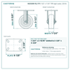HQ1335R-PL2-TP 3-1/2 x 1-1/4 in TPR rigid caster reference drawing, side, front and top plate views with dimensions