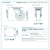 HQ1335S-PL2-PH 3-1/2 x 1-1/4 in phenolic swivel caster reference drawing, side, front and top plate views with dimensions