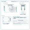 HQ1335S-PL2-TP 3-1/2 x 1-1/4 in TPR swivel caster reference drawing, side, front and top plate views with dimensions