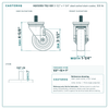 HQ1335S-TS2-SS1 3-1/2" x 1-1/4" steel swivel stem caster, 300 lb reference drawing, 1/2"-13 x 1" threaded stem, side, front and stem views with dimensions