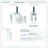 HQ1335S-TS2-SS1 3-1/2" x 1-1/4" steel swivel stem caster, 300 lb reference drawing, 1/2"-13 x 2-3/4" threaded stem, side, front and stem views with dimensions