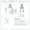 HQ1335S-TS2-SS1 3-1/2" x 1-1/4" steel swivel stem caster, 300 lb reference drawing, side, front and stem views with dimensions