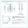 4 x 1-1/4 in black polyurethane rigid caster reference drawing, 3-1/8 x 4-1/8 in top plate, side, front and top plate views with dimensions