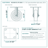 4 x 1-1/4 in gray polyurethane rigid caster reference drawing, 4 x 4-1/2 in top plate, side, front and top plate views with dimensions