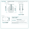 HQ1340R-PL1-PP-RED 4 x 1-1/4 in red polyurethane rigid caster reference drawing, side, front and top plate views with dimensions