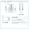 HQ1340R-PL1-SP 4 x 1-1/4 in blue solid polyurethane rigid caster reference drawing, side, front and top plate views with dimensions