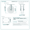 4 x 1-1/4 in cast iron rigid caster reference drawing, 3-1/8 x 4-1/8 in top plate, side, front and top plate views with dimensions