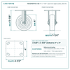 4 x 1-1/4 in cast iron rigid caster reference drawing, 4 x 4-1/2 in top plate, side, front and top plate views with dimensions