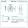 HQ1340R-PL1-SS 4 x 1-1/4 in cast iron rigid caster reference drawing, side, front and top plate views with dimensions