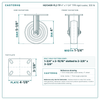 HQ1340R-PL2-TP 4 x 1-1/4 in TPR rigid caster reference drawing, side, front and top plate views with dimensions