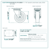 4" x 1-1/4" phenolic swivel brake caster reference drawing, side, front and top plate views with dimensions