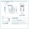 4" x 1-1/4" phenolic swivel brake caster reference drawing, side, front and top plate views with dimensions