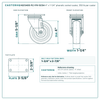 HQ1340S-PL1-PH-SCS4 4 x 1-1/4 in phenolic swivel caster reference drawing, 350 lb per caster (set of 4 swivel casters, 1,400 lb per set), side, front and top plate views with dimensions