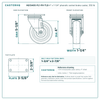 4" x 1-1/4" phenolic swivel brake caster reference drawing, side, front and top plate views with dimensions