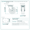 4" x 1-1/4" semi-steel swivel brake caster reference drawing, side, front and top plate views with dimensions