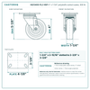 4" x 1-1/4" polyolefin swivel caster reference drawing, side, front and top plate views with dimensions