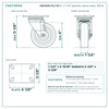 HQ1340S-PL2-PH 4 x 1-1/4 in phenolic swivel caster reference drawing, side, front and top plate views with dimensions