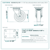 HQ1340S-PL2-SP 4 x 1-1/4 in blue solid polyurethane swivel caster reference drawing, side, front and top plate views with dimensions