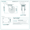 HQ1340S-PL2-TP 4 x 1-1/4 in TPR swivel caster reference drawing, side, front and top plate views with dimensions