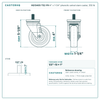 HQ1340S-TS2-PH 4" x 1-1/4" phenolic swivel stem caster, 350 lb reference drawing, 1/2"-13 x 1" threaded stem, side, front and stem views with dimensions