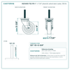 HQ1340S-TS2-PH 4" x 1-1/4" phenolic swivel stem caster, 350 lb reference drawing, 1/2"-13 x 2-3/4" threaded stem, side, front and stem views with dimensions