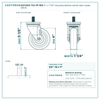 HQ1340S-TS2-PP-RED 4" x 1-1/4" red polyurethane swivel stem caster, 300 lb reference drawing, 1/2"-13 x 1" threaded stem, side, front and stem views with dimensions