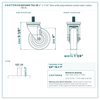 HQ1340S-TS2-SP 4" x 1-1/4" blue solid polyurethane swivel stem caster, 350 lb reference drawing, 1/2"-13 x 1" threaded stem, side, front and stem views with dimensions