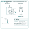 HQ1340S-TS2-SP 4" x 1-1/4" blue solid polyurethane swivel stem caster, 350 lb reference drawing, side, front and stem views with dimensions