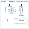 HQ1340S-TS2-TP 4" x 1-1/4" gray TPR swivel stem caster, 250 lb reference drawing, 1/2"-13 x 1" threaded stem, side, front and stem views with dimensions