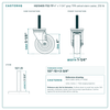 HQ1340S-TS2-TP 4" x 1-1/4" gray TPR swivel stem caster, 250 lb reference drawing, 1/2"-13 x 2-3/4" threaded stem, side, front and stem views with dimensions