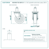 HQ1340S-TS3-HDP-X1 4" x 1-1/4" polyolefin swivel stem caster, 300 lb reference drawing, side, front and stem views with dimensions