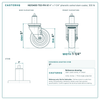 HQ1340S-TS3-PH-X1 4" x 1-1/4" phenolic swivel stem caster, 300 lb reference drawing, side, front and stem views with dimensions