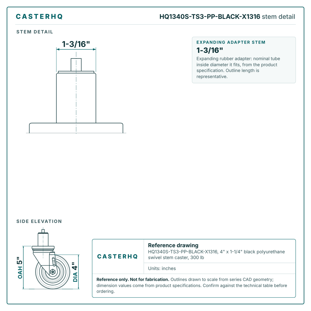 HQ1340S-TS3-PP-BLACK-X1316 stem detail drawing, expanding adapter stem 1-3/16"
