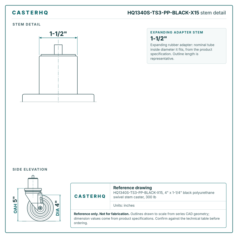 HQ1340S-TS3-PP-BLACK-X15 stem detail drawing, expanding adapter stem 1-1/2"