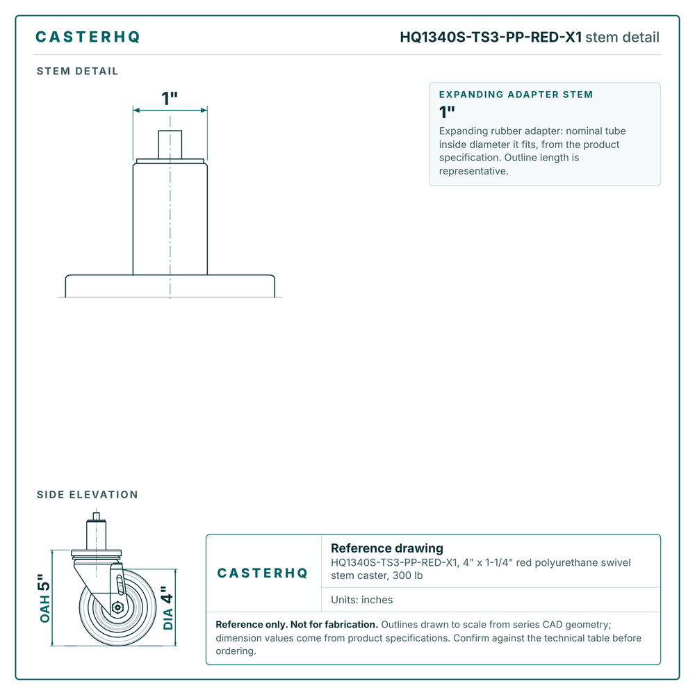 HQ1340S-TS3-PP-RED-X1 stem detail drawing, expanding adapter stem 1"