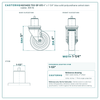 HQ1340S-TS3-SP-X15 4" x 1-1/4" blue solid polyurethane swivel stem caster, 300 lb reference drawing, side, front and stem views with dimensions