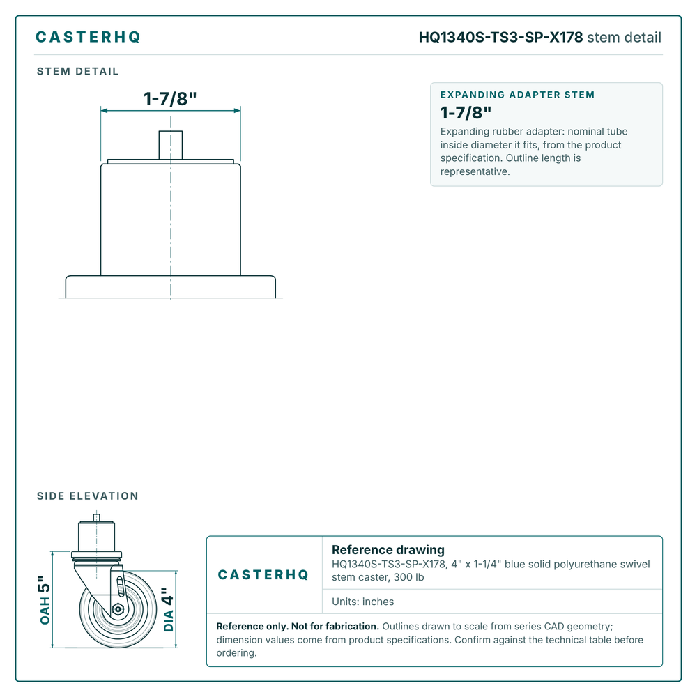HQ1340S-TS3-SP-X178 stem detail drawing, expanding adapter stem 1-7/8"