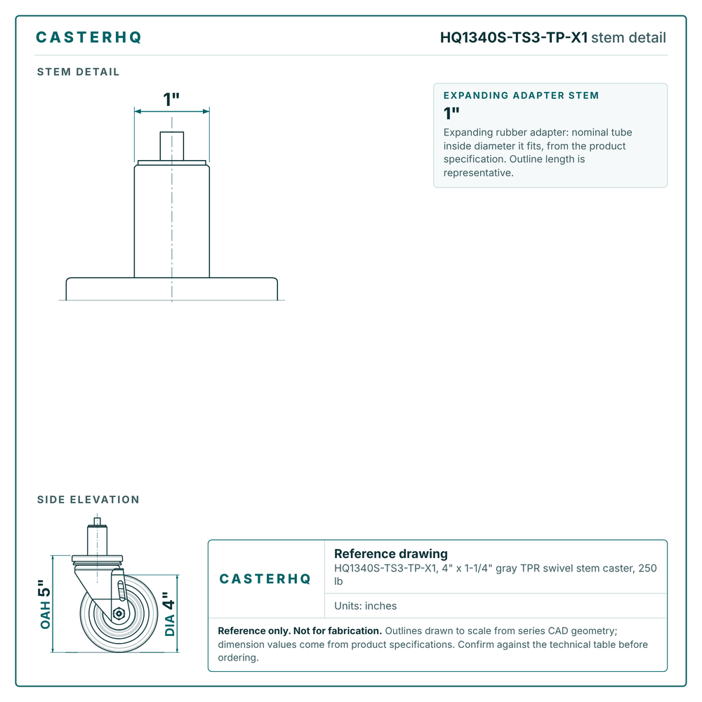 HQ1340S-TS3-TP-X1 stem detail drawing, expanding adapter stem 1"