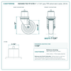 HQ1340S-TS3-TP-X178 4" x 1-1/4" gray TPR swivel stem caster, 250 lb reference drawing, side, front and stem views with dimensions