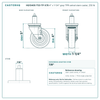 HQ1340S-TS3-TP-X78 4" x 1-1/4" gray TPR swivel stem caster, 250 lb reference drawing, side, front and stem views with dimensions