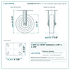 5 x 1-1/4 in phenolic rigid caster reference drawing, 3-1/8 x 4-1/8 in top plate, side, front and top plate views with dimensions