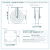 5 x 1-1/4 in gray polyurethane rigid caster reference drawing, 4 x 4-1/2 in top plate, side, front and top plate views with dimensions