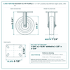 5 x 1-1/4 in purple polyurethane rigid caster reference drawing, 3-1/8 x 4-1/8 in top plate, side, front and top plate views with dimensions