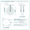 5 x 1-1/4 in purple polyurethane rigid caster reference drawing, 4 x 4-1/2 in top plate, side, front and top plate views with dimensions