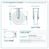 HQ1350R-PL1-PP-PURPLE 5 x 1-1/4 in purple polyurethane rigid caster reference drawing, side, front and top plate views with dimensions