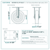 HQ1350R-PL2-PP-BLUE 5 x 1-1/4 in blue polyurethane rigid caster reference drawing, side, front and top plate views with dimensions