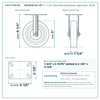 HQ1350R-PL2-SP 5 x 1-1/4 in blue solid polyurethane rigid caster reference drawing, side, front and top plate views with dimensions